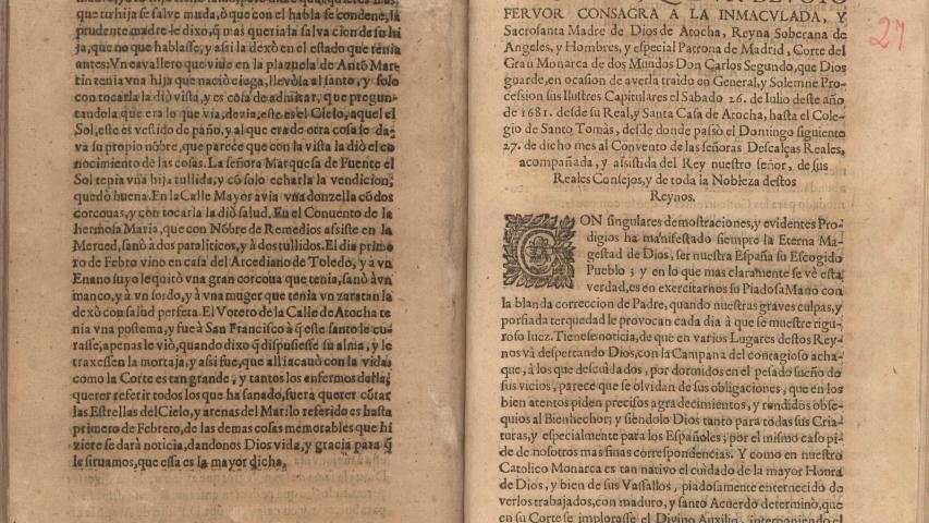 Descripción afectuosa que un deuoto feruor. [España : s.n., ca. 1681] (III/6484_27, h. 1r)